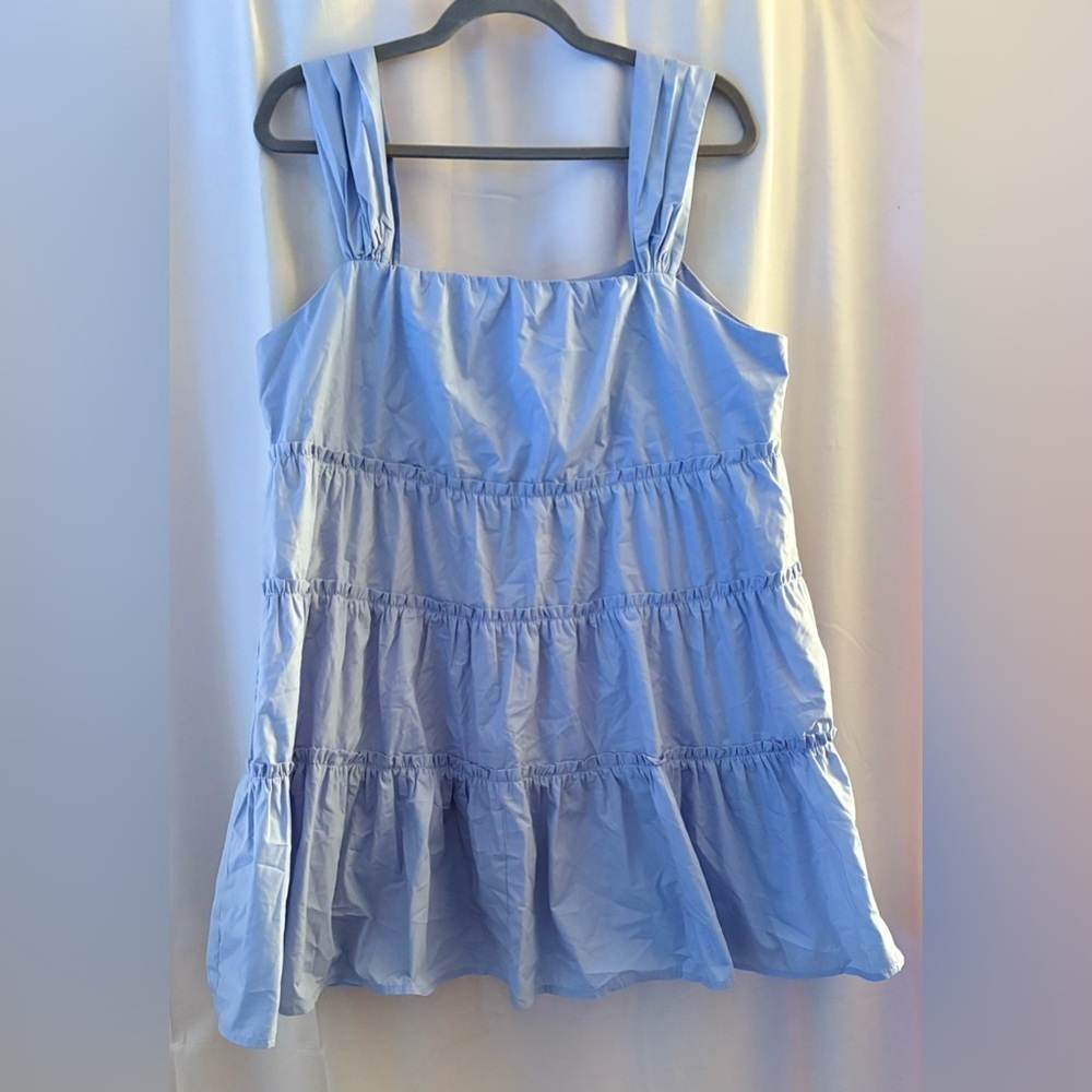 Forever 21 Women’s Baby Blue Tiered Pleated Smock Mini Dress, Lined; Size L